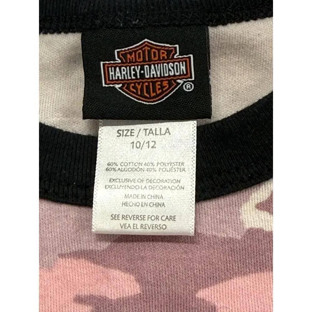 Harley-Davidson Youth Girls Pink Camo Logo T-Shirt Size 10/12 Short Sleeve